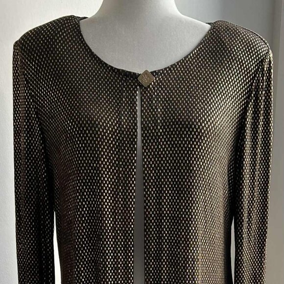 Ribkoff Trends Brown & Gold Knit Duster Jacket with Loop-Neck Button – US 10 - Picture 3 of 10